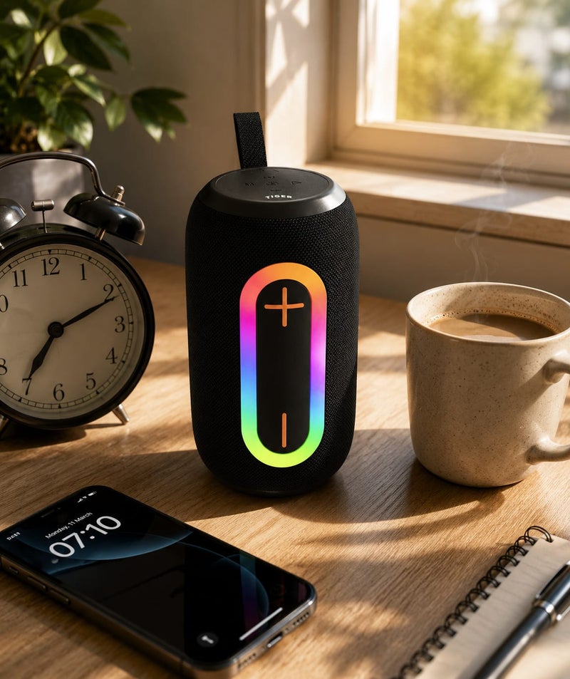 تايجر سبيكر بلوتوث T-158 مع إضاءة RGB وصوت ستيريو، وقت تشغيل يصل الى 3 ساعات، تصميم محمول مثالي للرحلات والمناسبات - Image 5