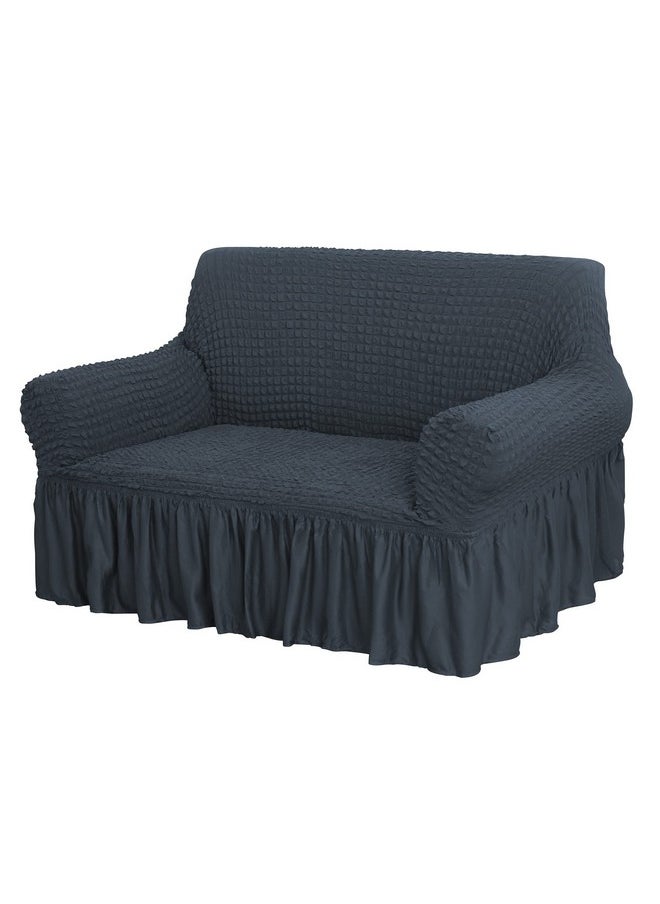 HOUSE OF QUIRK House of Quirk Turkish Bubble Frill 280 GSM Sofa Slipcovers, Durable Washable Universal Double Seater High Elastic Furniture Protector (Grey, 145-185cm)  - Image 1