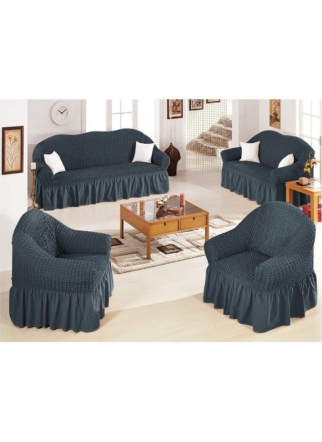 HOUSE OF QUIRK House of Quirk Turkish Bubble Frill 280 GSM Sofa Slipcovers, Durable Washable Universal Double Seater High Elastic Furniture Protector (Grey, 145-185cm)  - Image 2