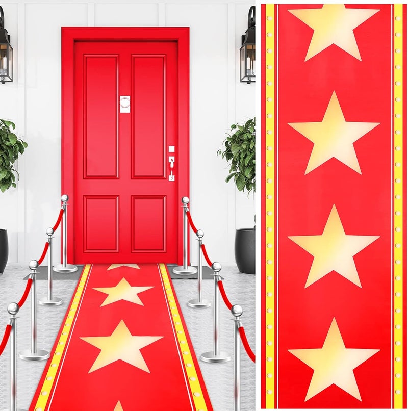 Minatee سجادة حمراء طويلة لحفلة فيلم، زينة حفلات، مستلزمات حفلات لموضوع الليل، زفاف، تخرج، حدث خاص، زينة ممر داخلي وخارجي (24 بوصة، 10 أقدام) - Image 1