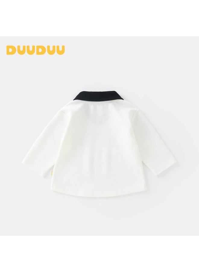 Duuduu Kids Long Sleeve T-shirt Boys Girls Baby Polo Shirt Children's Top Infant Outing Base Layer White 110 - Image 2