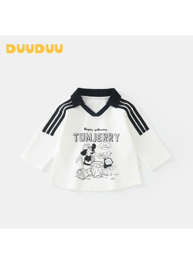 Duuduu Kids Long Sleeve T-shirt Boys Girls Baby Polo Shirt Children's Top Infant Outing Base Layer White 110 - Image 1