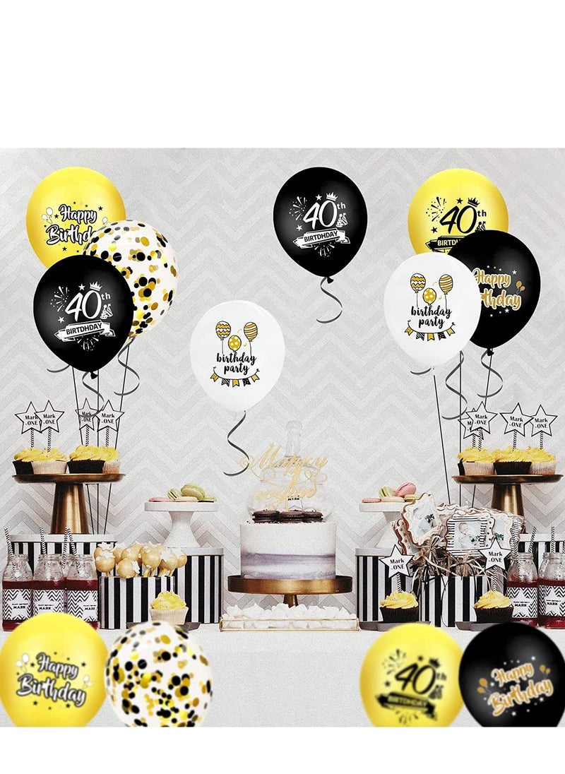 Brain Giggles Brain Giggles 40th Birthday Latex and Confetti Balloons - Black and Gold - 12pcs  - Image 3