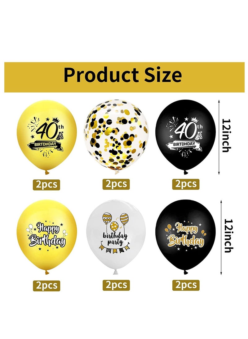 Brain Giggles Brain Giggles 40th Birthday Latex and Confetti Balloons - Black and Gold - 12pcs  - Image 2