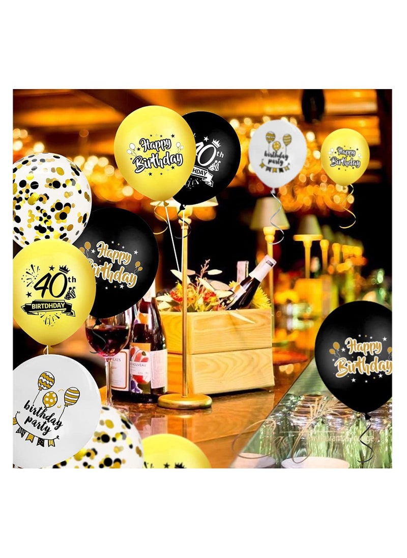 Brain Giggles Brain Giggles 40th Birthday Latex and Confetti Balloons - Black and Gold - 12pcs  - Image 4