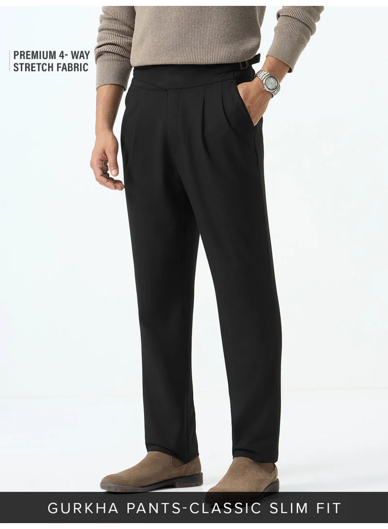 The Souled Store Men Jet Black Solid Slim Fit Gurkha Pants