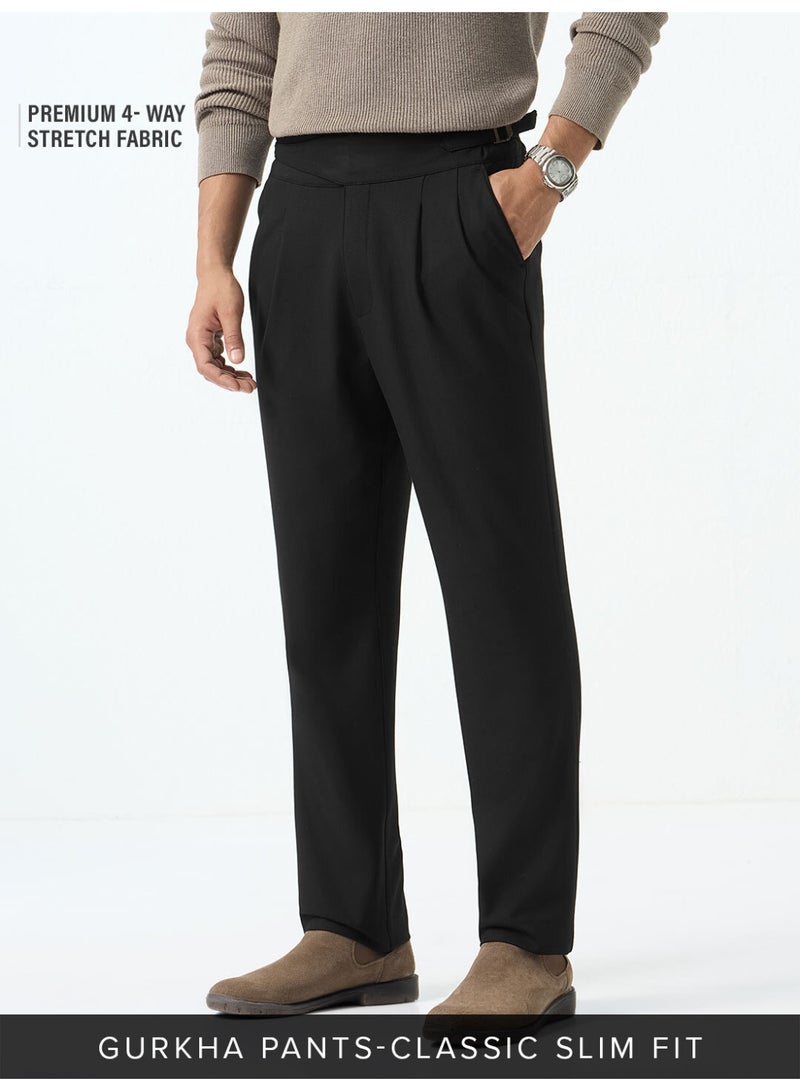 The Souled Store Men Jet Black Solid Slim Fit Gurkha Pants - Image 1