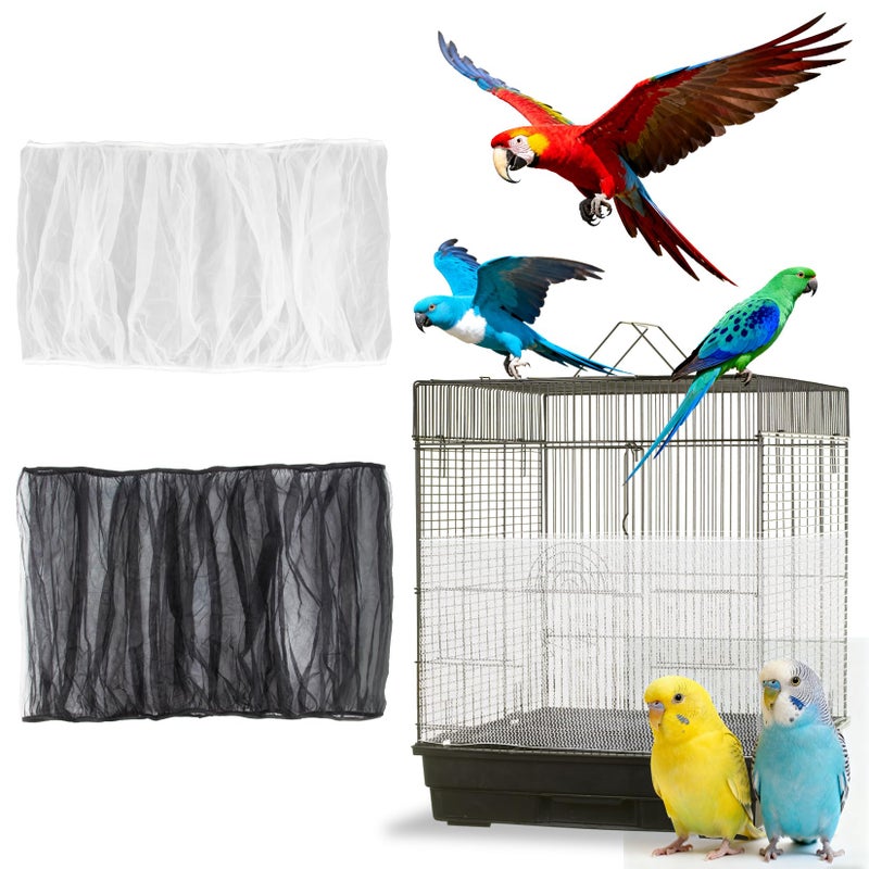 RAINFLOW Bird Cage Cover - 2 Pcs Bird Cage Seed Catcher Bird Net Bird Cage Skirt Nylon Nesh Bird Cage Net for Round Square Canary Parakeet Cockatiel Pigeon Budgie Quail Large Tall Big Bird Cage - Image 1
