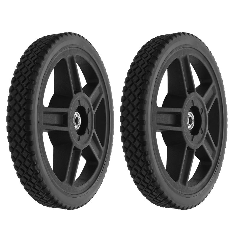 12 Inch Lawn Mower Wheel Replacement Kit with PVC Tires and PP Hubs 2pcs with Bolts - Image 2