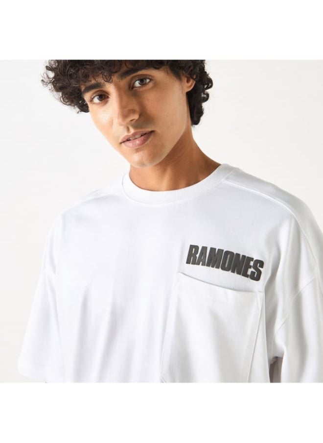 SP Characters Ramones Print Crew Neck T-shirt with Short Sleeves and Chest Pocket  - Image 2
