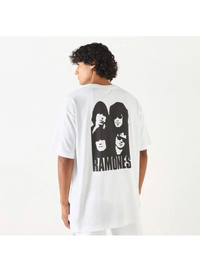 SP Characters Ramones Print Crew Neck T-shirt with Short Sleeves and Chest Pocket