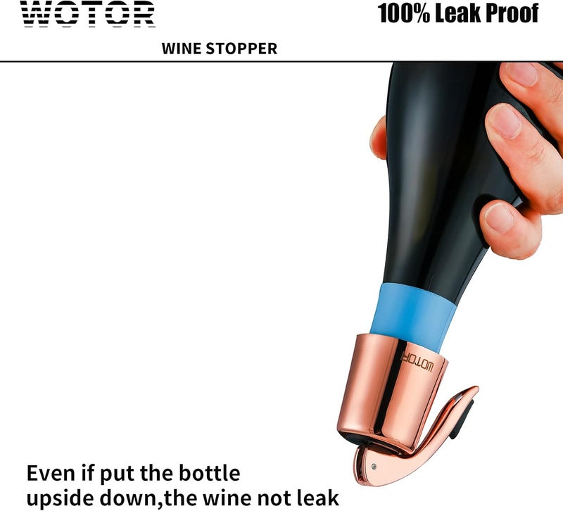 WOTOR Stainless Steel Wine Bottle Stoppers with Silicone - Reusable Wine Saver and Decorative Bottle Sealer, Leakproof, Keep Fresh, Rosegold, 2 Pack - Image 3
