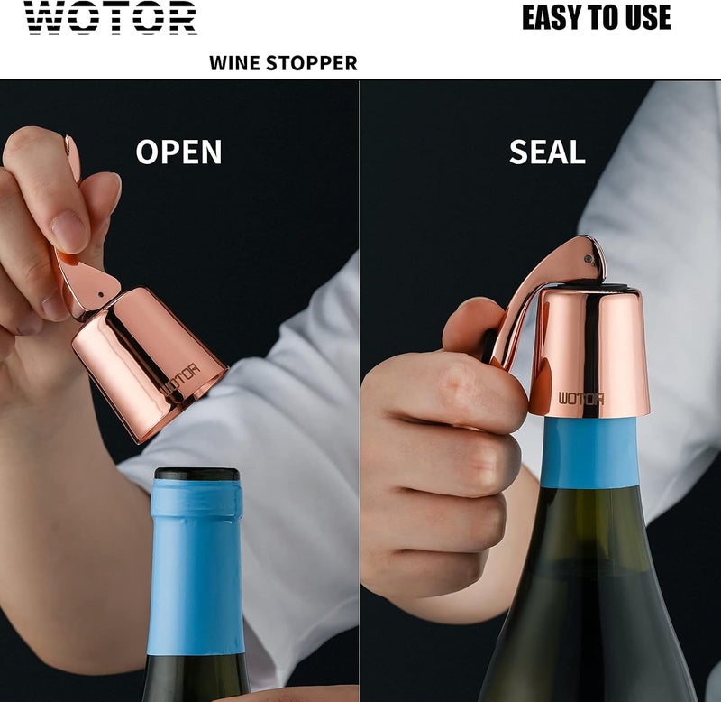 WOTOR Stainless Steel Wine Bottle Stoppers with Silicone - Reusable Wine Saver and Decorative Bottle Sealer, Leakproof, Keep Fresh, Rosegold, 2 Pack - Image 5