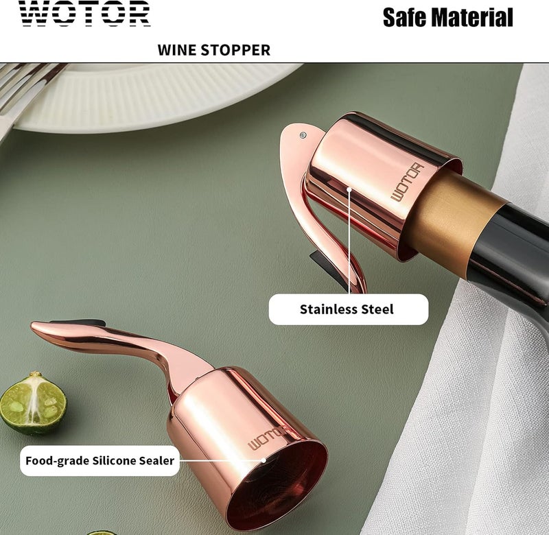 WOTOR Stainless Steel Wine Bottle Stoppers with Silicone - Reusable Wine Saver and Decorative Bottle Sealer, Leakproof, Keep Fresh, Rosegold, 2 Pack - Image 4