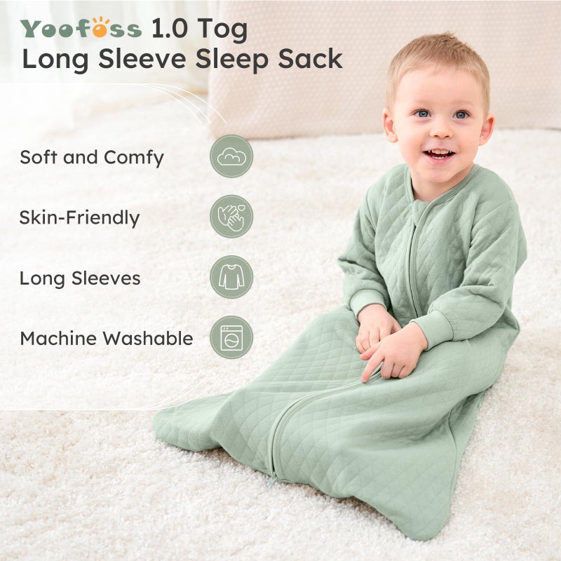 Yoofoss Baby Sleep Sack 12-18 Months 1.0 Tog Long Sleeve Sleep Sack Organic Cotton Wearable Blanket for Toddlers 2-Way Zipper Quilted Sleeping Sacks(Large) - Image 2