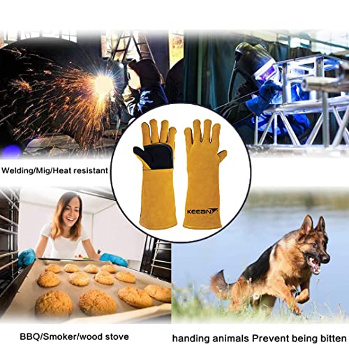 KEEAN Mig Arc Welding Gloves 16 Inch Gloves Extra Padded Palm Leather High Temperature Hot Thermal Work Resistant 500 C Leather Cut Proof Gaunlets Kevlar Stitching Welder Blacksmith Oven Handling - Image 5