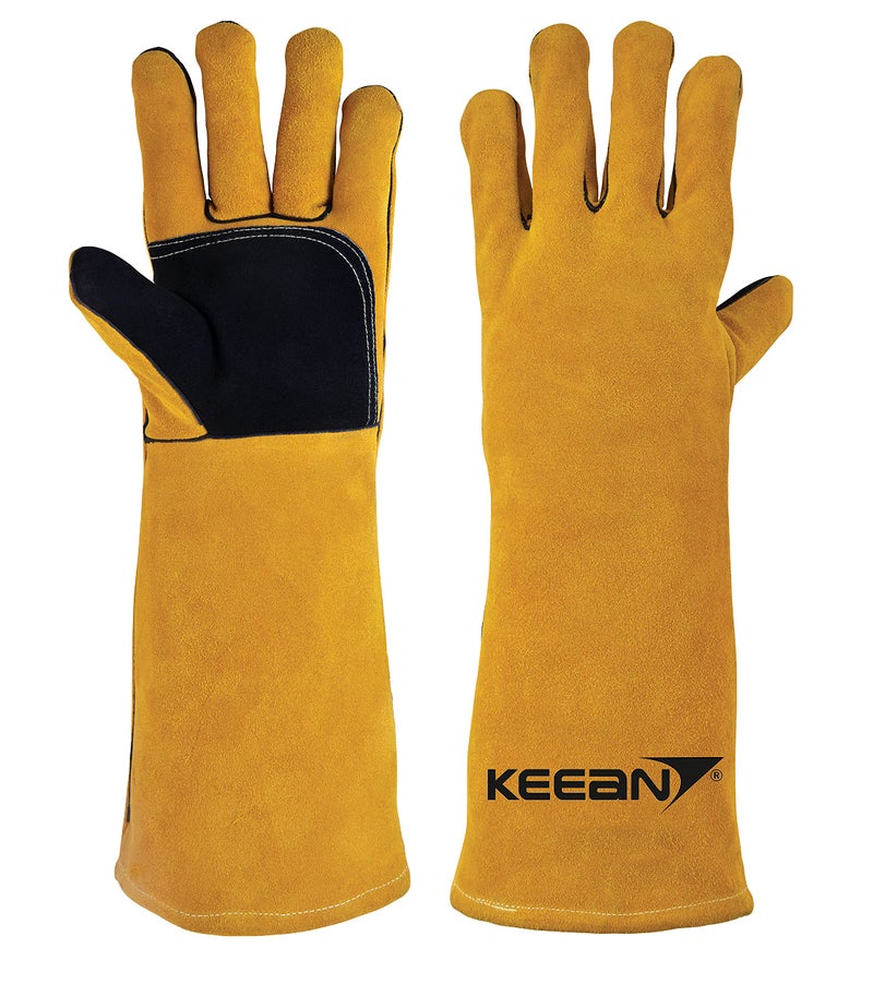 KEEAN Mig Arc Welding Gloves 16 Inch Gloves Extra Padded Palm Leather High Temperature Hot Thermal Work Resistant 500 C Leather Cut Proof Gaunlets Kevlar Stitching Welder Blacksmith Oven Handling - Image 1