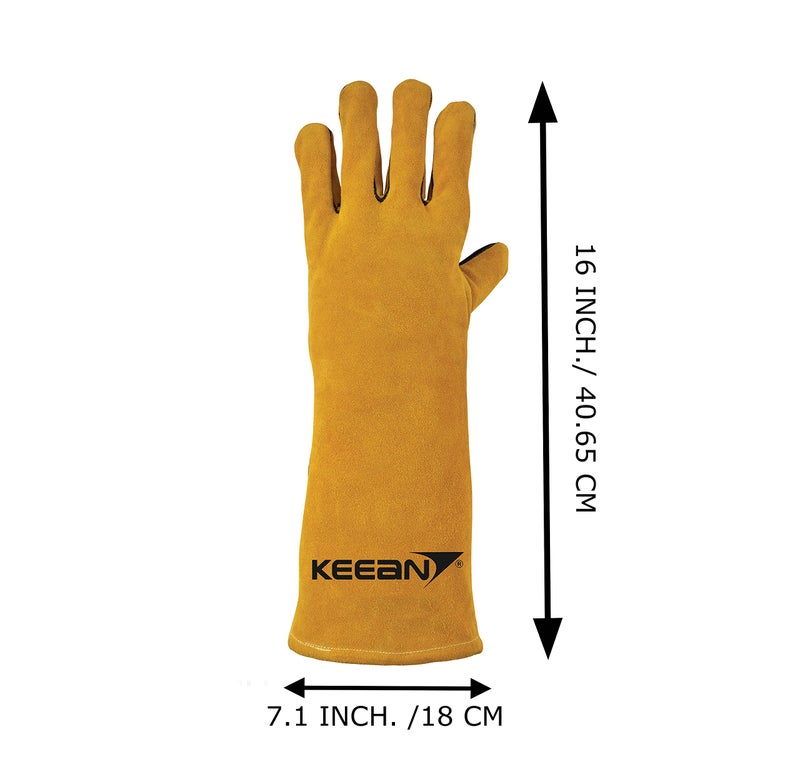 KEEAN Mig Arc Welding Gloves 16 Inch Gloves Extra Padded Palm Leather High Temperature Hot Thermal Work Resistant 500 C Leather Cut Proof Gaunlets Kevlar Stitching Welder Blacksmith Oven Handling - Image 2