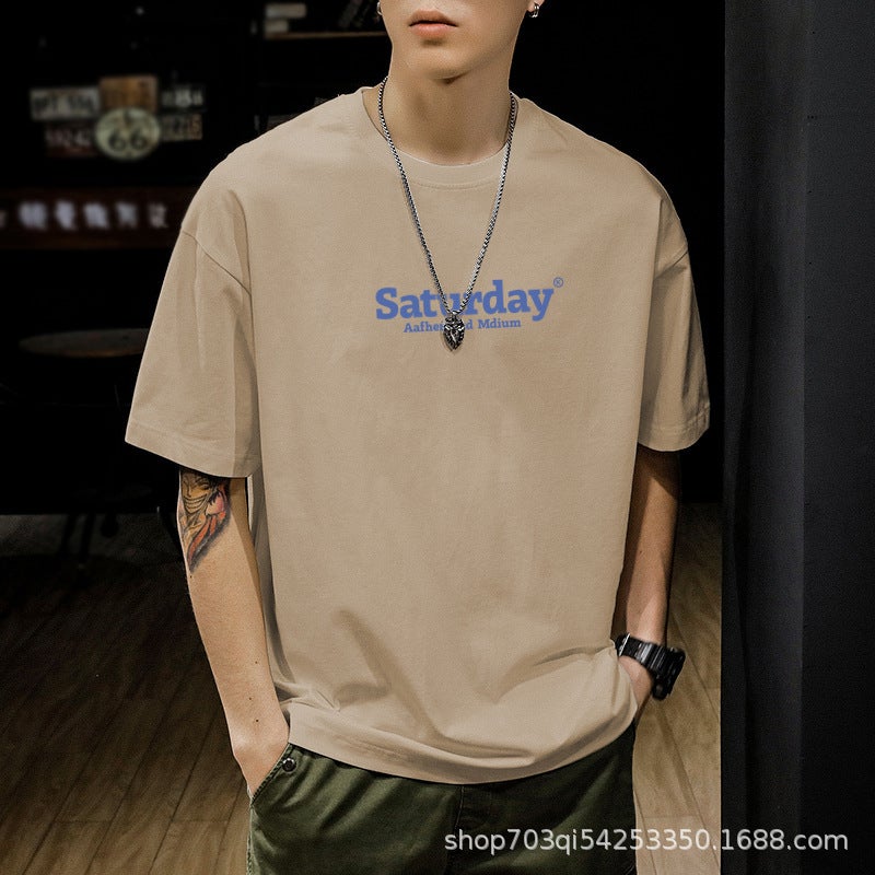 تي شيرت رجالي قصير الأكمام 200 جرام من القطن الخالص صيفي بحجم كبير للرجال - Image 4