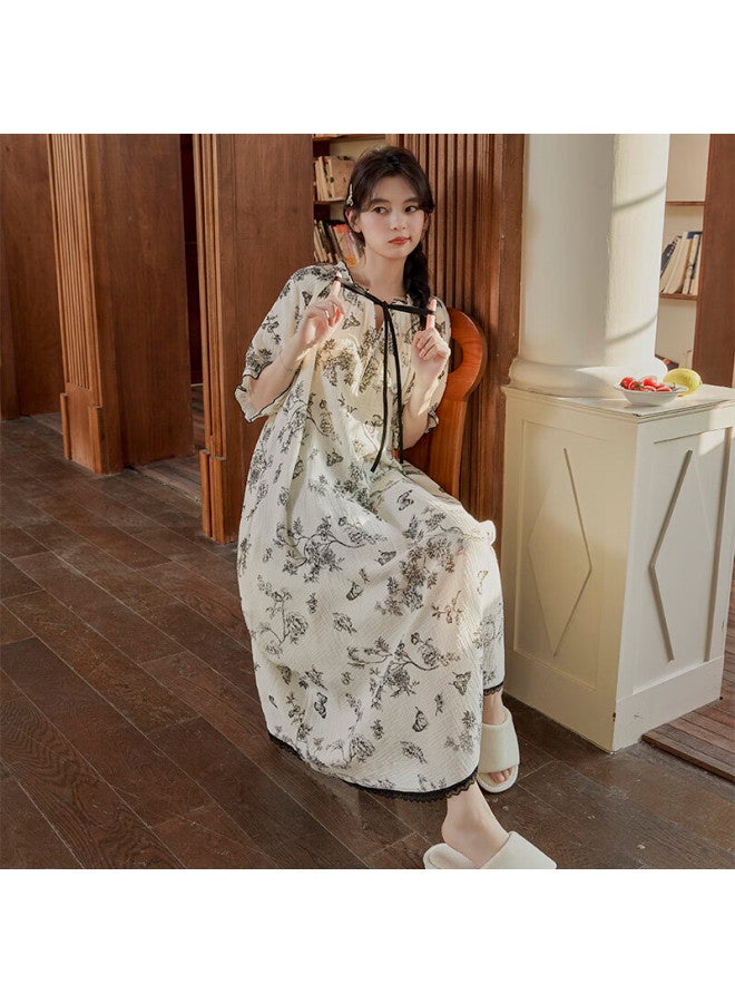 Snowflying Women's Nightgown With Chest Pads, Summer Short-sleeve Sleepwear,  New Mid-length Ruffle Edge Fashion Loungewear - Image 3