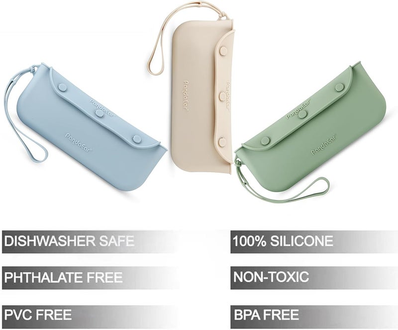 PandaEar 3 Pack Silicone Baby Cutlery Holder Bags Reusable Portable Flatware Box Tableware Organizer Storage Case for Baby Toddler Children Utensil Spoon Fork Chopsticks - Image 4