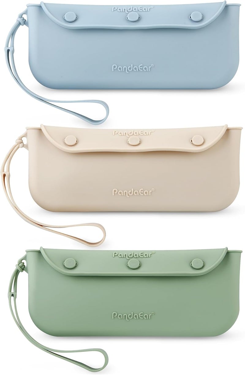 PandaEar 3 Pack Silicone Baby Cutlery Holder Bags Reusable Portable Flatware Box Tableware Organizer Storage Case for Baby Toddler Children Utensil Spoon Fork Chopsticks - Image 1