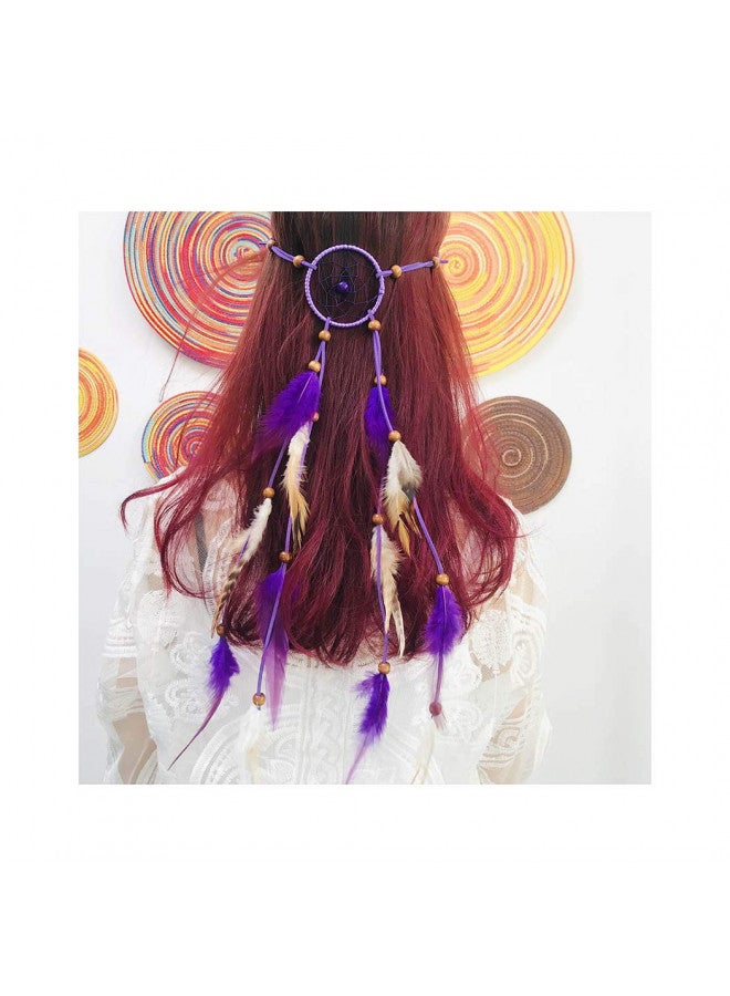 Campsis Campsis Indian Peacock Feather Headbands Boho Princess Head Chain Bule Adjust Headdress Handmade Rope Hair Accessories for Women and Girls (B) - Image 1