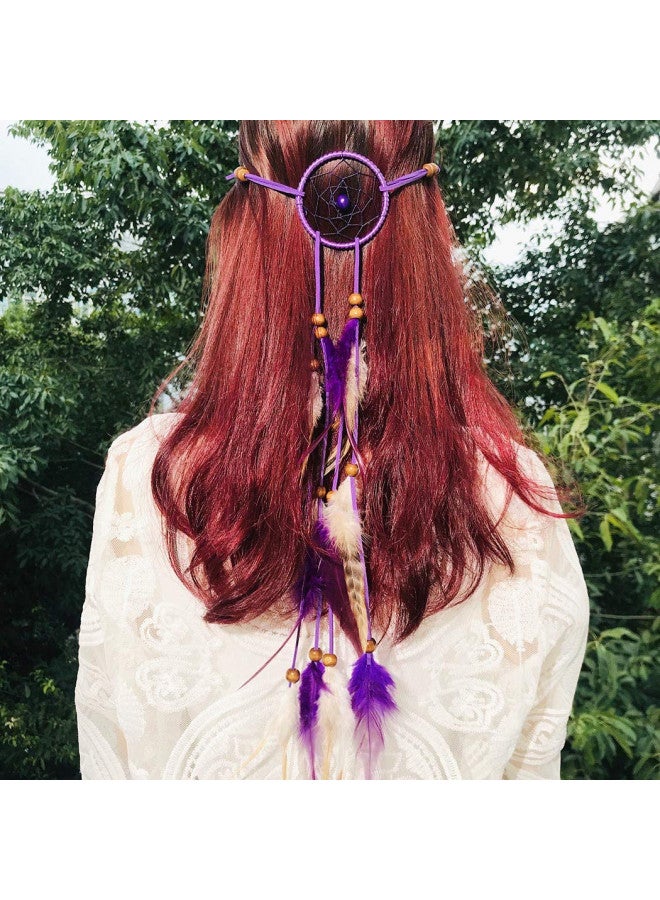 Campsis Campsis Indian Peacock Feather Headbands Boho Princess Head Chain Bule Adjust Headdress Handmade Rope Hair Accessories for Women and Girls (B) - Image 2
