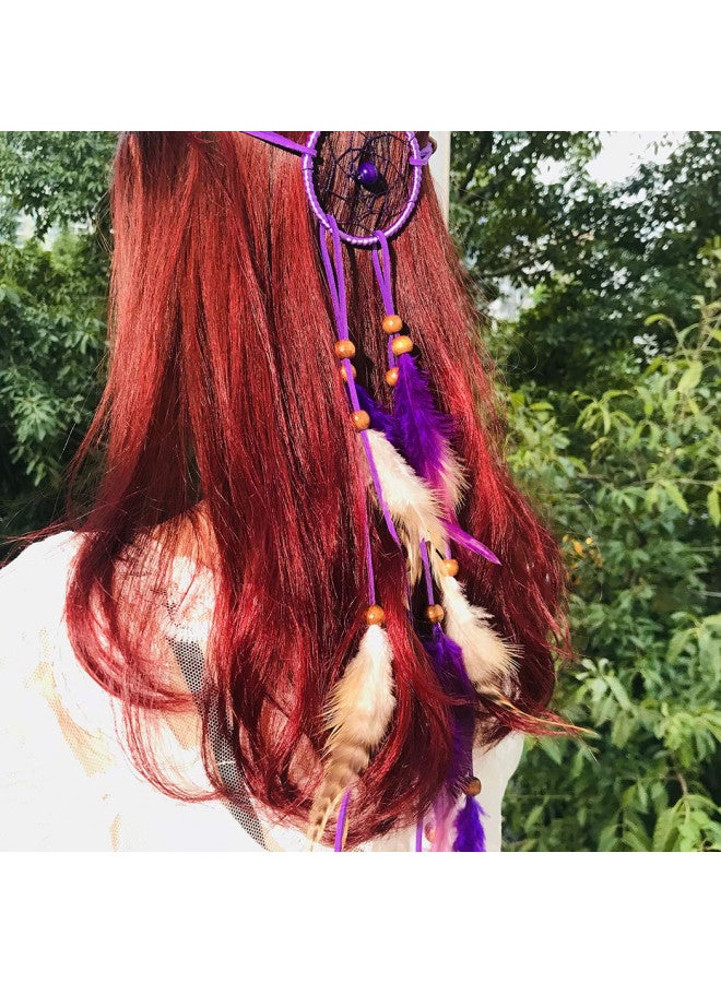 Campsis Campsis Indian Peacock Feather Headbands Boho Princess Head Chain Bule Adjust Headdress Handmade Rope Hair Accessories for Women and Girls (B) - Image 3