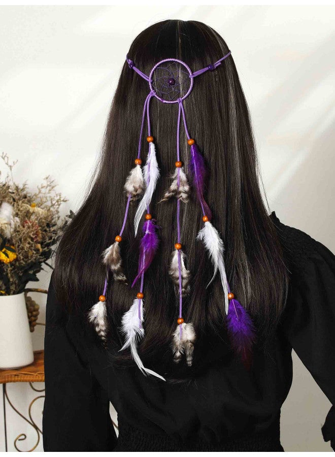 Campsis Campsis Indian Peacock Feather Headbands Boho Princess Head Chain Bule Adjust Headdress Handmade Rope Hair Accessories for Women and Girls (B) - Image 4