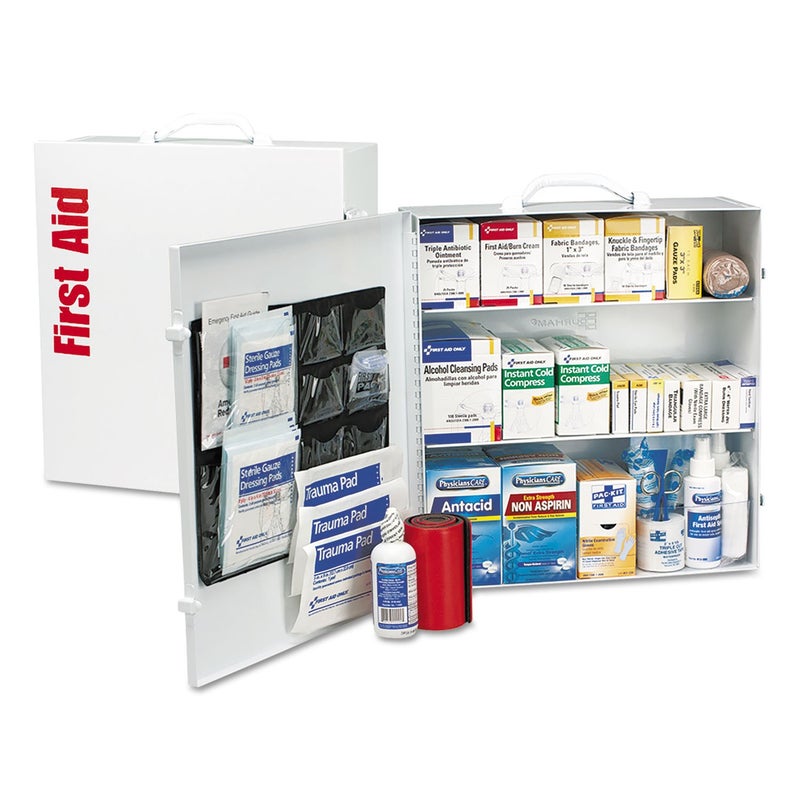 First Aid Only مجموعة الإسعافات الأولية فقط 90575 3 رفوف متوافقة مع ANSI و OSHA مجموعة الإسعافات الأولية للطوارئ لـ 100-150 شخص لمواقع العمل ومكتب الإسعافات الأولية خزانة معدنية مع الأدوية 675 قطعة - Image 1