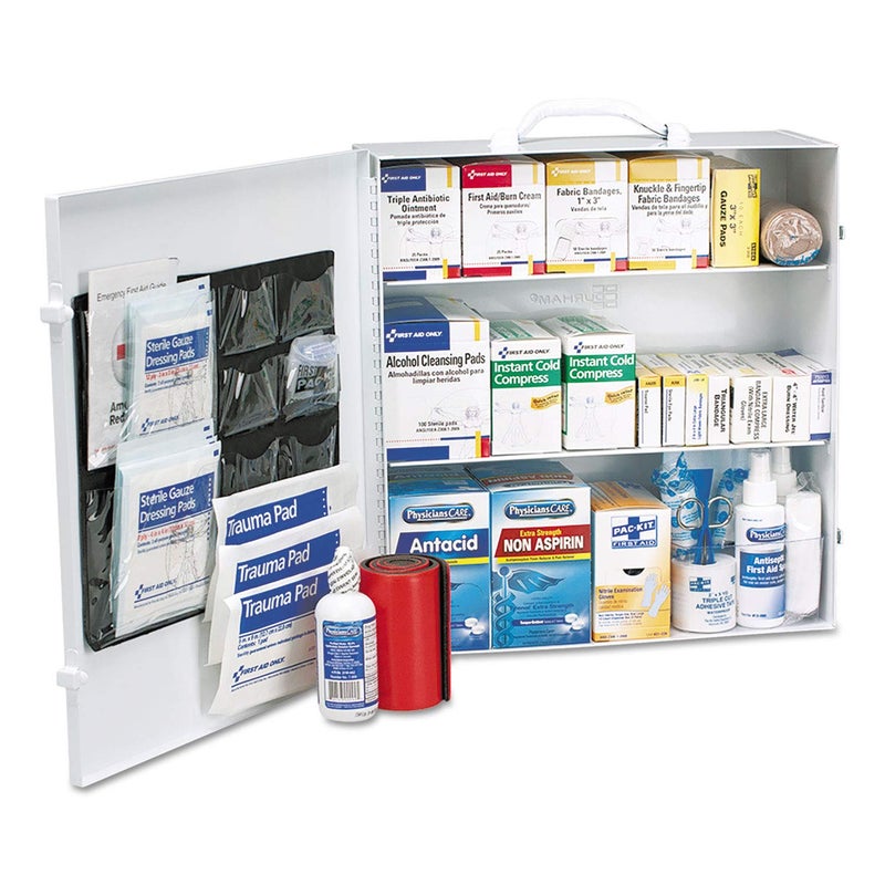First Aid Only مجموعة الإسعافات الأولية فقط 90575 3 رفوف متوافقة مع ANSI و OSHA مجموعة الإسعافات الأولية للطوارئ لـ 100-150 شخص لمواقع العمل ومكتب الإسعافات الأولية خزانة معدنية مع الأدوية 675 قطعة - Image 3