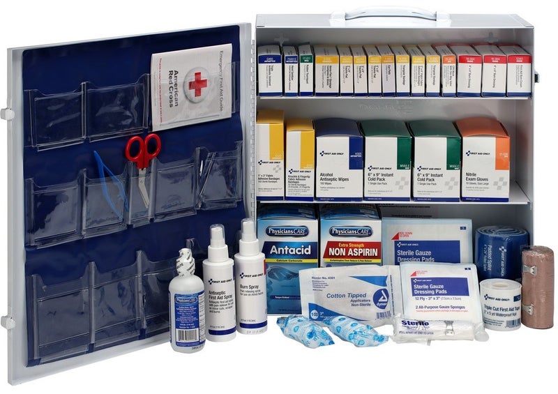 First Aid Only مجموعة الإسعافات الأولية فقط 90575 3 رفوف متوافقة مع ANSI و OSHA مجموعة الإسعافات الأولية للطوارئ لـ 100-150 شخص لمواقع العمل ومكتب الإسعافات الأولية خزانة معدنية مع الأدوية 675 قطعة - Image 4