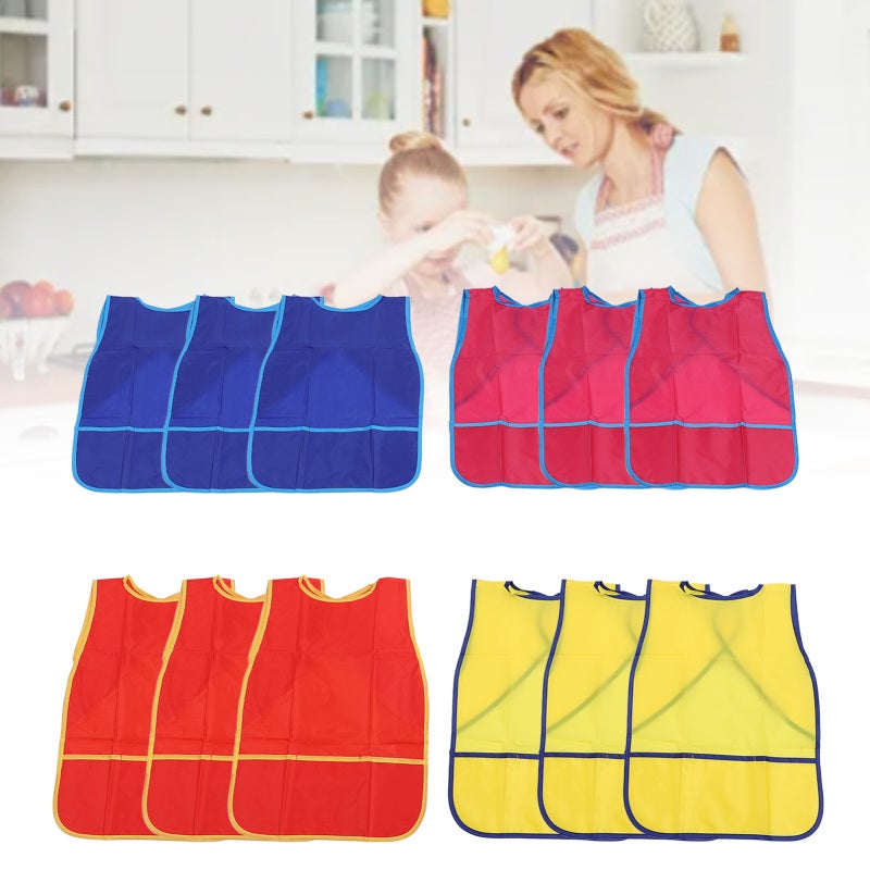 Kids Art Smocks 12-Piece Waterproof Fabric - 3 Spacious Pockets Hook Loop Fastener Sleeveless Painting Smock for Kids Art Crafts Classroom Home Daycare Parties - Image 4