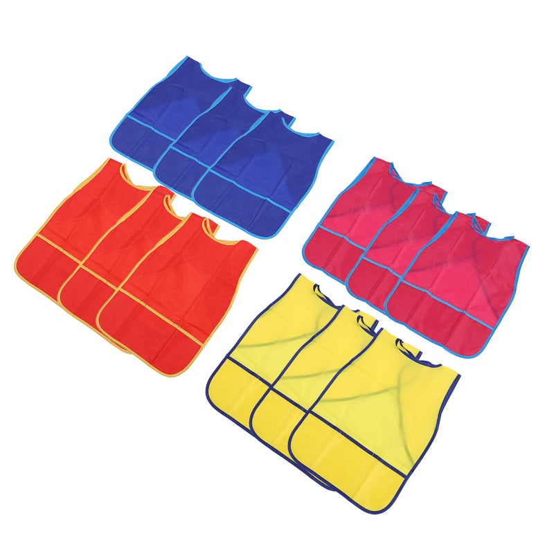 Kids Art Smocks 12-Piece Waterproof Fabric - 3 Spacious Pockets Hook Loop Fastener Sleeveless Painting Smock for Kids Art Crafts Classroom Home Daycare Parties - Image 3