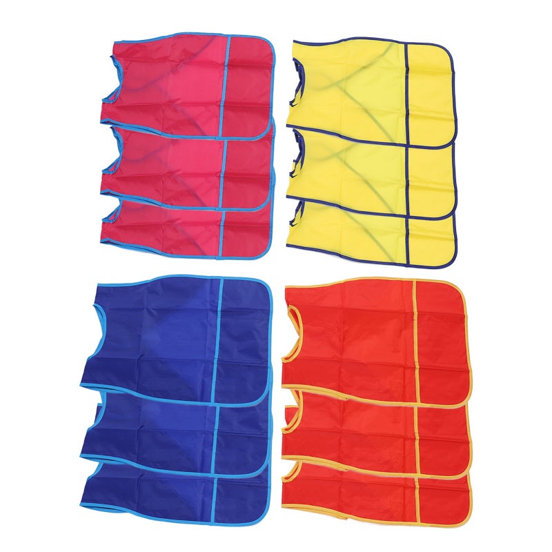 Kids Art Smocks 12-Piece Waterproof Fabric - 3 Spacious Pockets Hook Loop Fastener Sleeveless Painting Smock for Kids Art Crafts Classroom Home Daycare Parties - Image 2