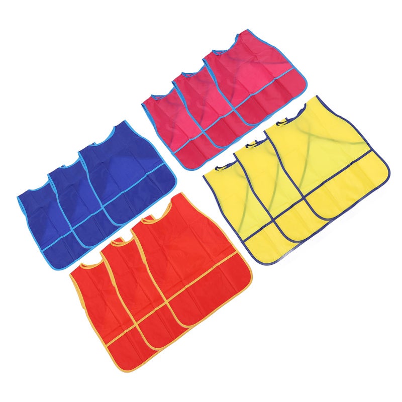 Kids Art Smocks 12-Piece Waterproof Fabric - 3 Spacious Pockets Hook Loop Fastener Sleeveless Painting Smock for Kids Art Crafts Classroom Home Daycare Parties - Image 5