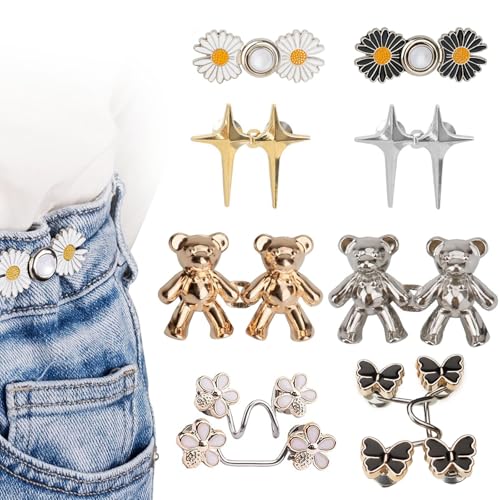 Aeenioy 8 Pairs Jeans Tightening Clips, Button Pins for Loose Jeans, Waist Tightener Clip for Women, Adjustable Jeans Button Pins, Pants and Skirts - Image 1