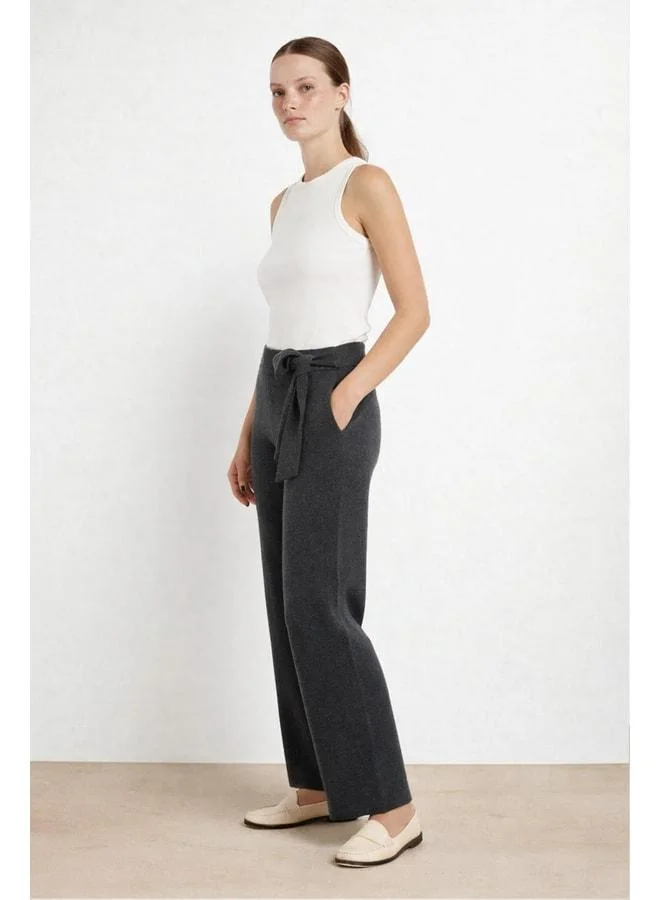 Mısırlı 1951 Dark Gray Waist Belted Women's Pants.