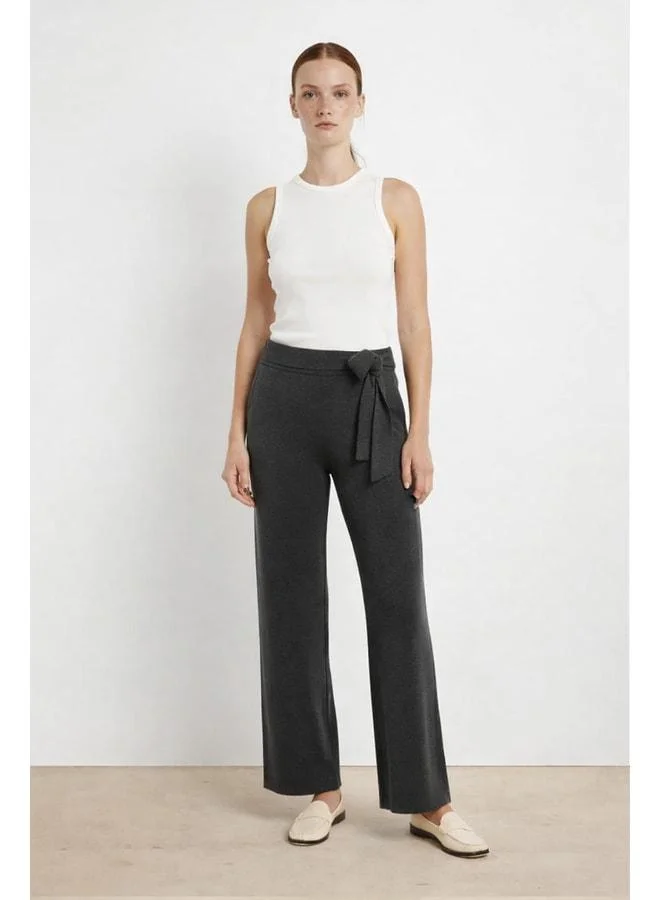 Mısırlı 1951 Dark Gray Waist Belted Women's Pants.