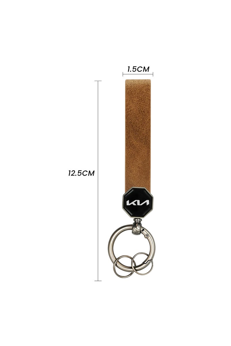 Agc Leather Keychain Compatible with KIA Logo, Brown Strap Key Holder with 360° Rotating Ring Double Key Ring Design Soft Leather Durable Car Key  - Image 4