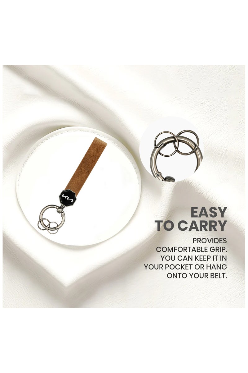 Agc Leather Keychain Compatible with KIA Logo, Brown Strap Key Holder with 360° Rotating Ring Double Key Ring Design Soft Leather Durable Car Key  - Image 5