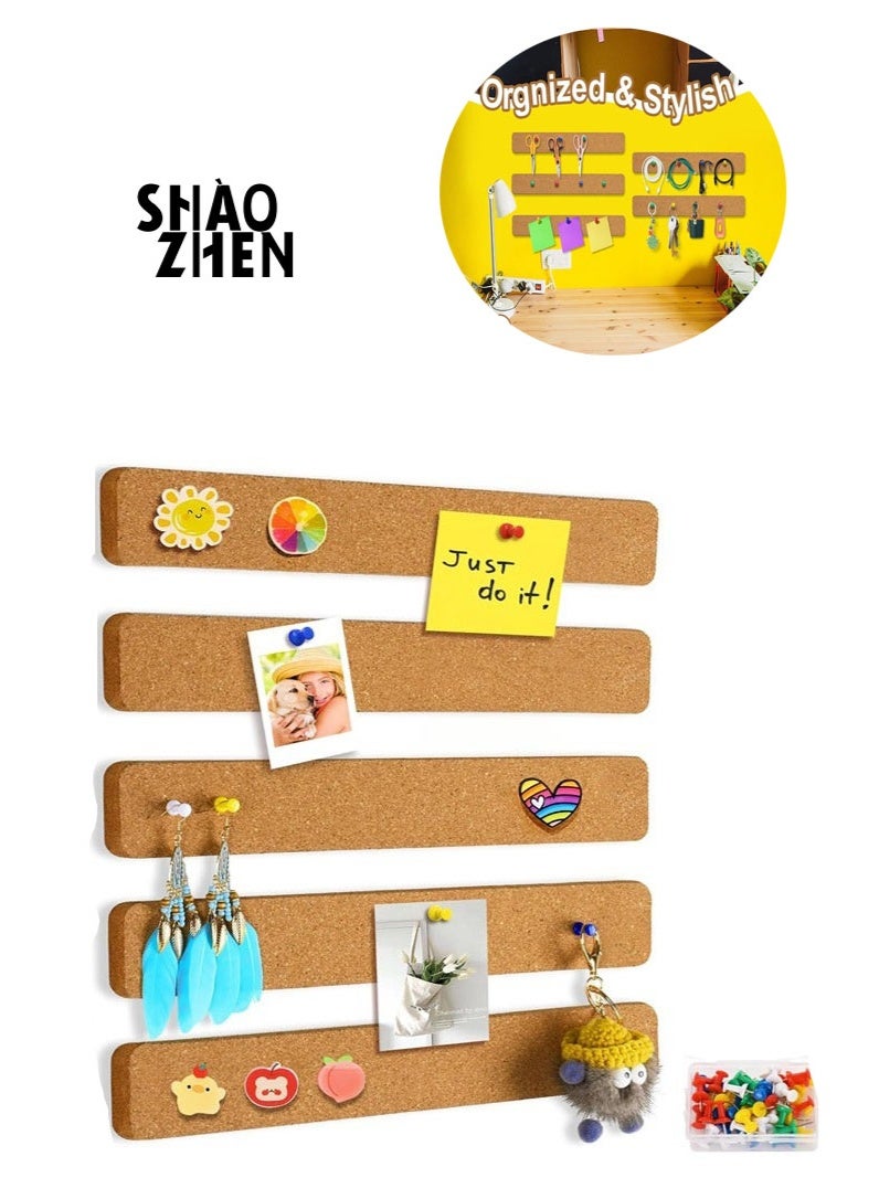 SHAOZHEN 5 Pack Bulletin Board Strips,  Felt Pin Board Bar with 50 Push Pins Self-Adhesive Felt Bulletin Board for Office School Home Wall Decoration, for Organize Memo, Photos, Display - Image 1