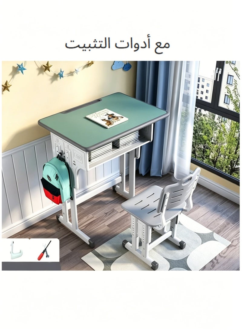 اكسيسن طقم مكتب وكرسي استذكار للأطفال بارتفاع قابل للتعديل، طاولة استذكار متعددة الوظائف في المنزل والمدرسة مع درج تخزين ， مكتب كرسي الكتابة للأولاد والبنات - Image 4