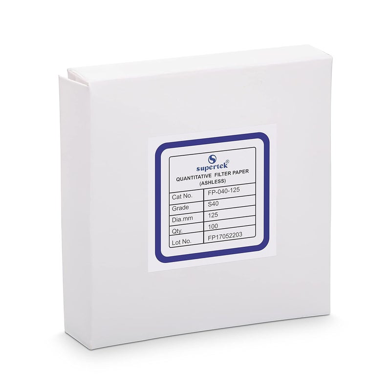 Supertek Grade 40 Ashless 125 mm Filter Paper | Quantitative Round Sheets Pack of 100 | Chemistry Lab Experiments for Schools or Laboratory Activities - Image 1