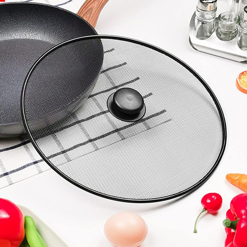 Tookie Splatter Screen  Frying Pan Splatter Screen  Splash Guard Lid With Knob  Extra Fine Mesh Splash Guard Pot Lid Iron Coating Grease Guard Frying Pan Cover For Cooking(Size:29Cm) - Image 3