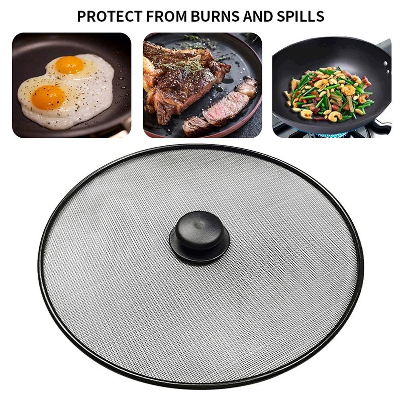 Tookie Splatter Screen  Frying Pan Splatter Screen  Splash Guard Lid With Knob  Extra Fine Mesh Splash Guard Pot Lid Iron Coating Grease Guard Frying Pan Cover For Cooking(Size:29Cm) - Image 4