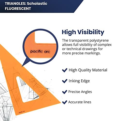 Pacific Arc's Scholastic Triangle - 12 inch - Fluorescent - 30/60 Angle - Polystyrene - Inking Edge - Technical Drawing Tools, Drafting, Architect and Engineering. - Image 3