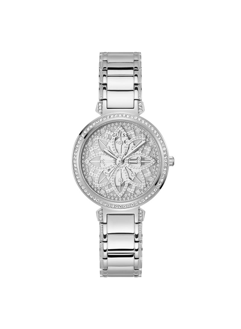 Guess Womens Lily Silver Tone Floral Dial Watch -  GW0528L1 - Image 1