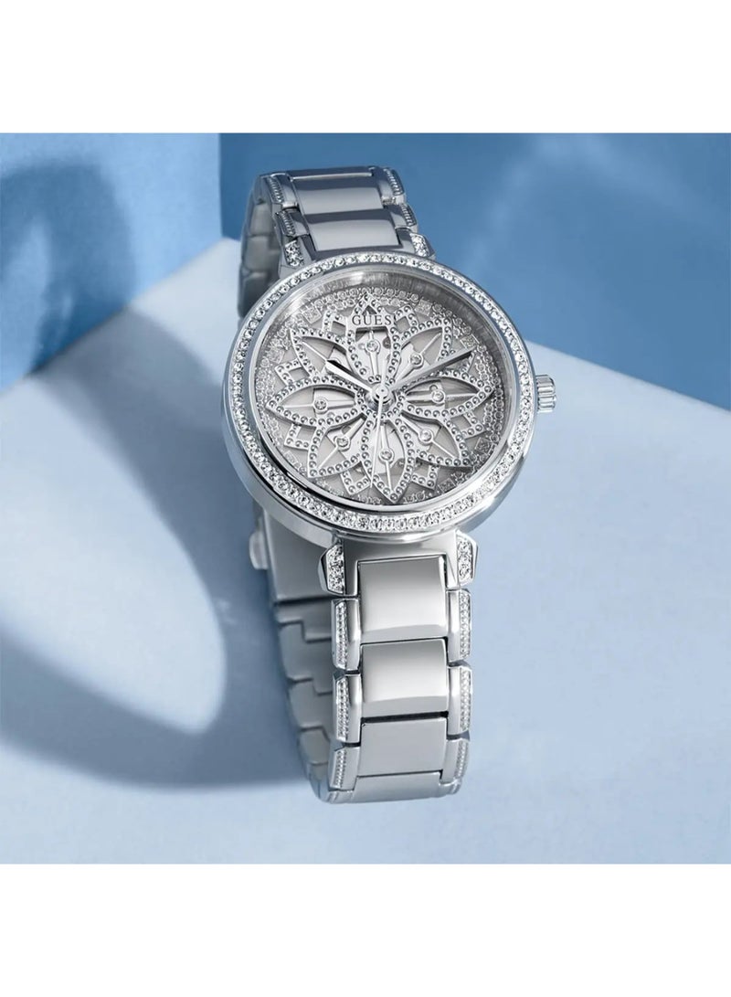 Guess Womens Lily Silver Tone Floral Dial Watch -  GW0528L1 - Image 3